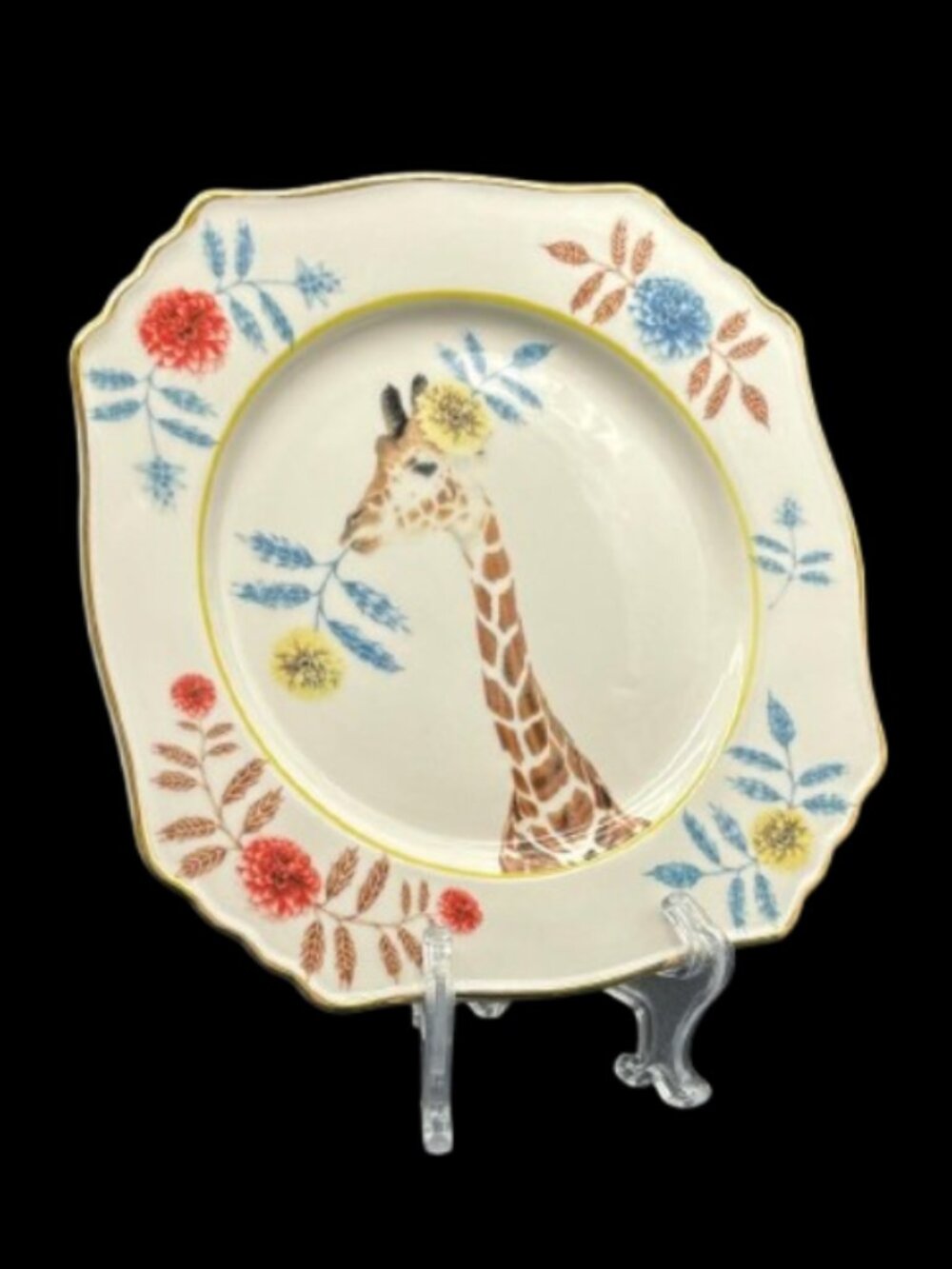Vintage Anthropologie Lou Rota "Nature Table" Giraffe Floral 9" Plate NEW Cond. - Picture 3 of 5